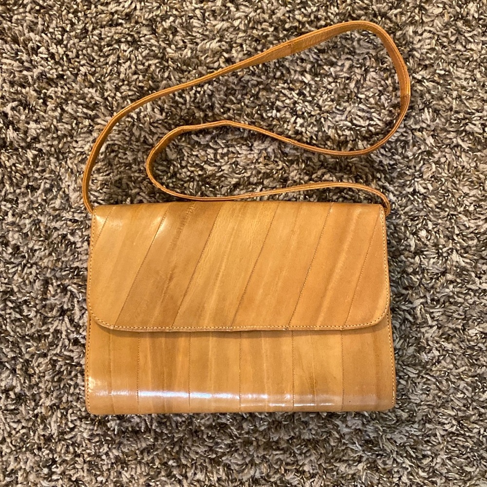 Vintage Tan Eel Skin Leather Shoulder/Clutch Handbag